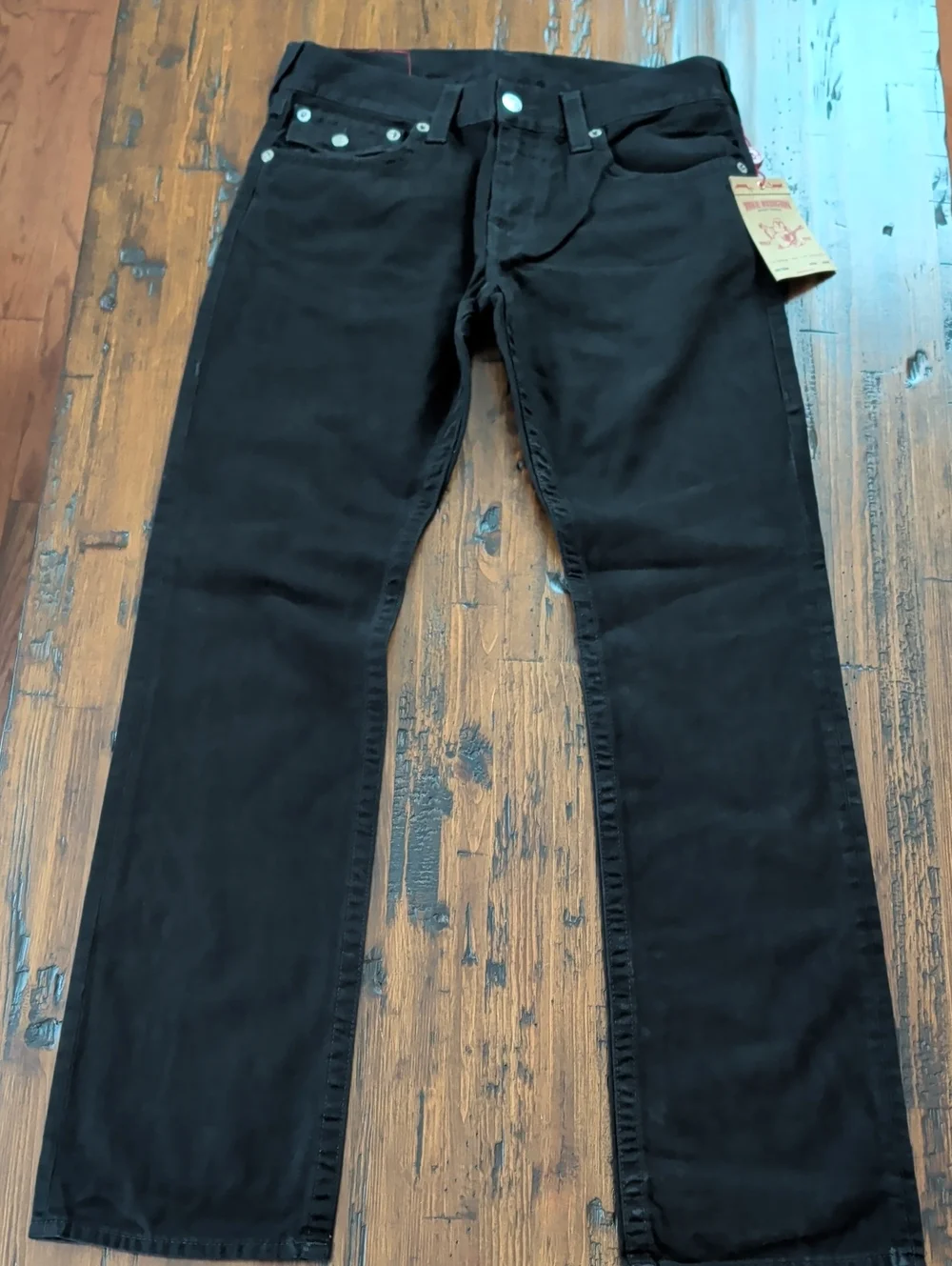 True Religion Black Straight-Leg Flap Jeans Size 32 New
